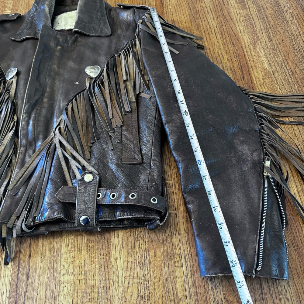 Rare Vintage Women’s (Fureal) Biker Style Fringe Dark Brown Leather Sz 40 - Picture 15 of 16